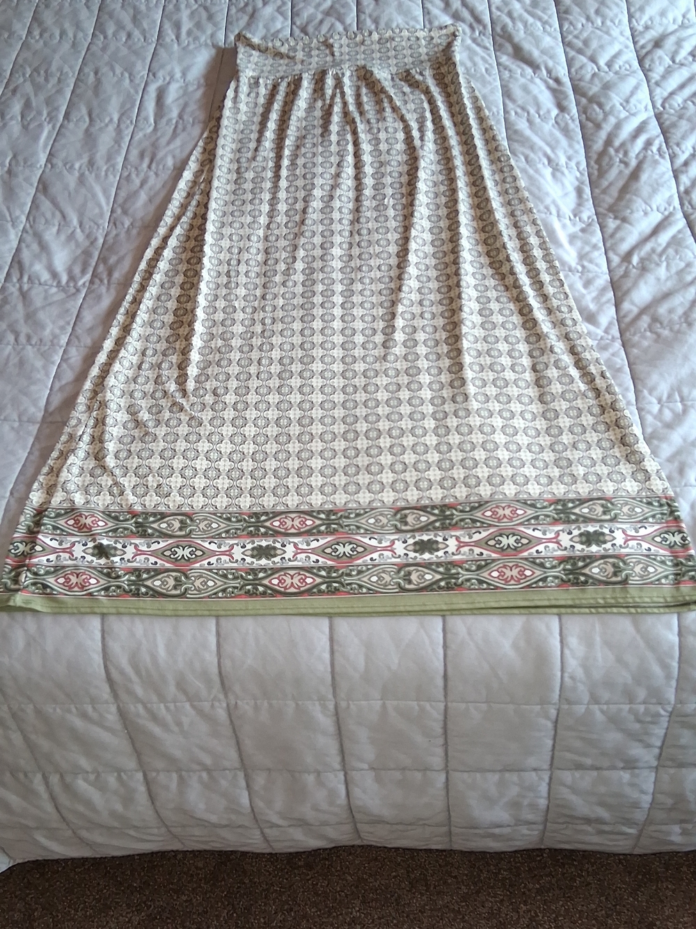 Max Studio Cream Maxi Skirt with Olive and Pink Border Print - Picture 2 of 3